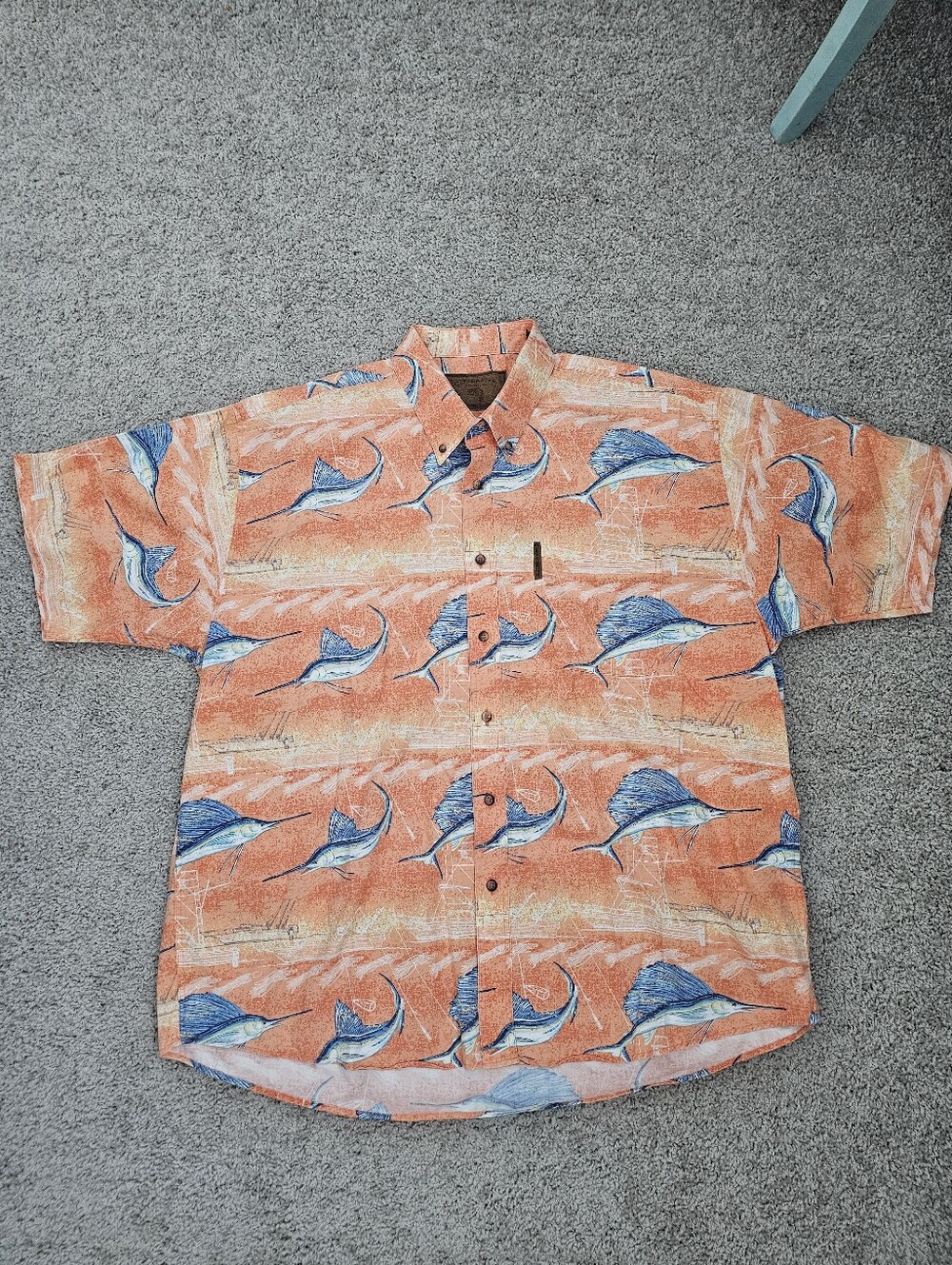Clearwater Outfitters Shirt Mens Orange Marlin Fish Coastal Button Down SIZE XL